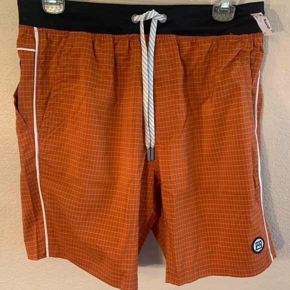 NWT Men’s Shorts Medium Avalanche Outdoor Supply Orange White Checkered Pattern - Picture 1 of 13